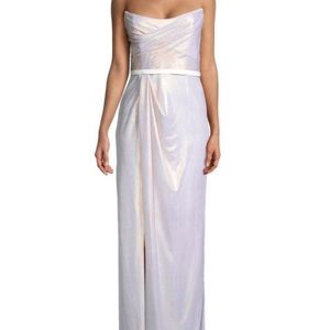 Marchesa Notte Silver Strapless Gown